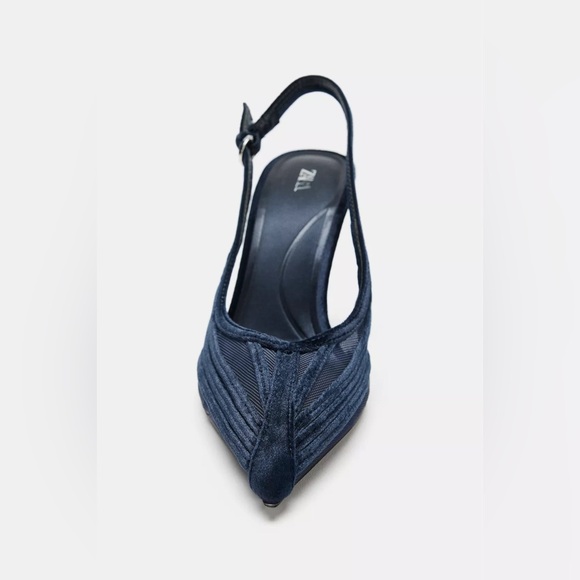 Zara Slingback pointed toe blue Combination Heels Sz.6.5 - Picture 5 of 13